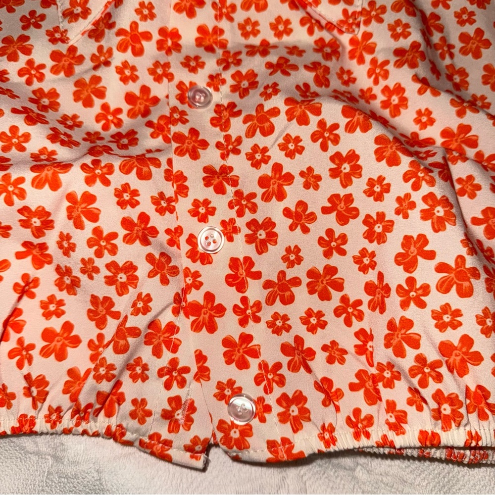 Nasty Gal Orange Floral Button Down Top – Women’s Small - Picture 6 of 7
